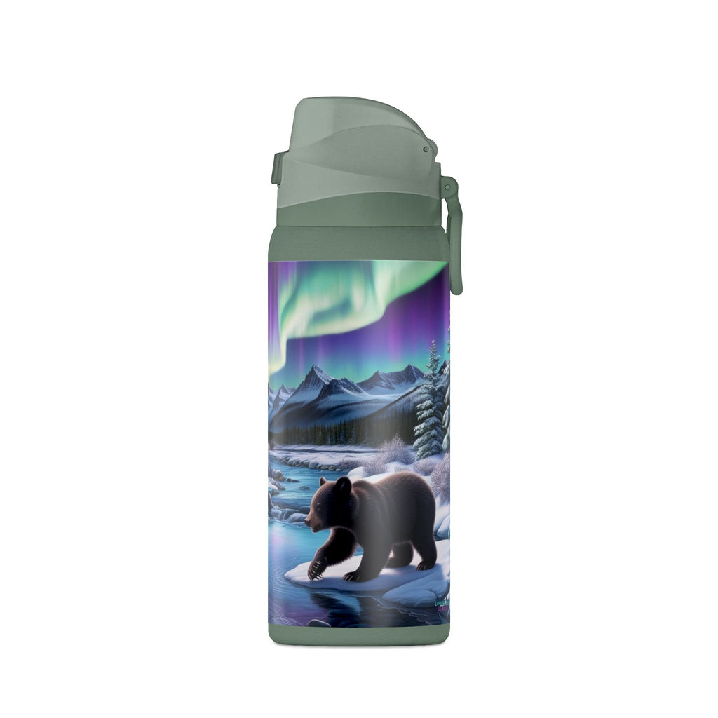 32oz Insulated Water Bottle — Northern Lights Bear Scene
