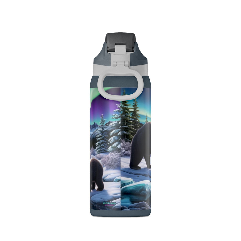 32oz Insulated Water Bottle — Northern Lights Bear Scene