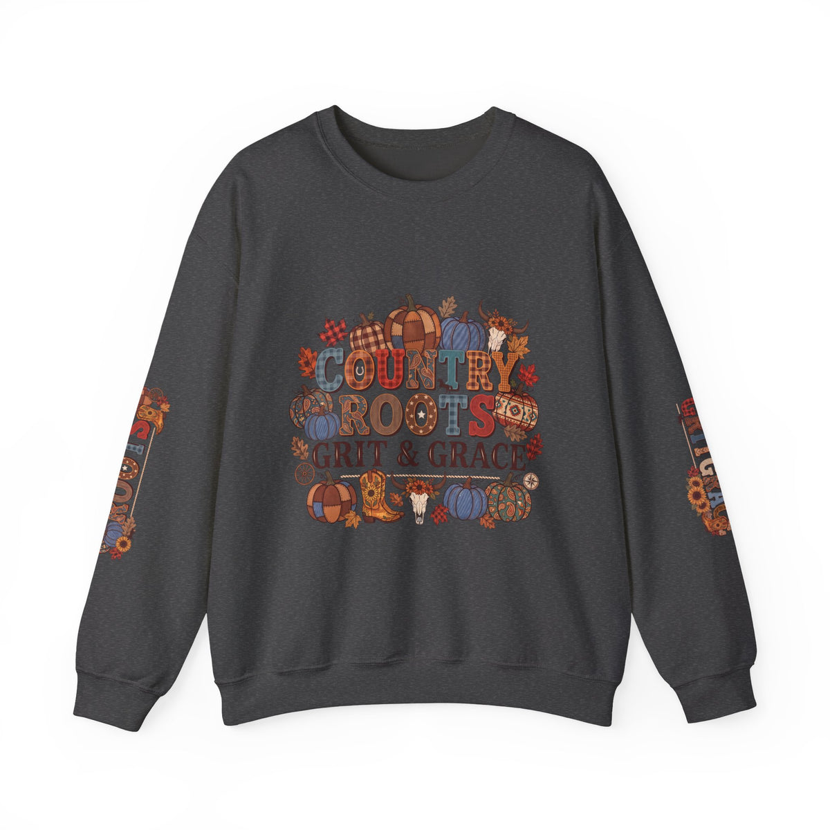 Country Roots Crewneck Sweatshirt — "Grit & Grace" Rustic Pumpkin Fall Design
