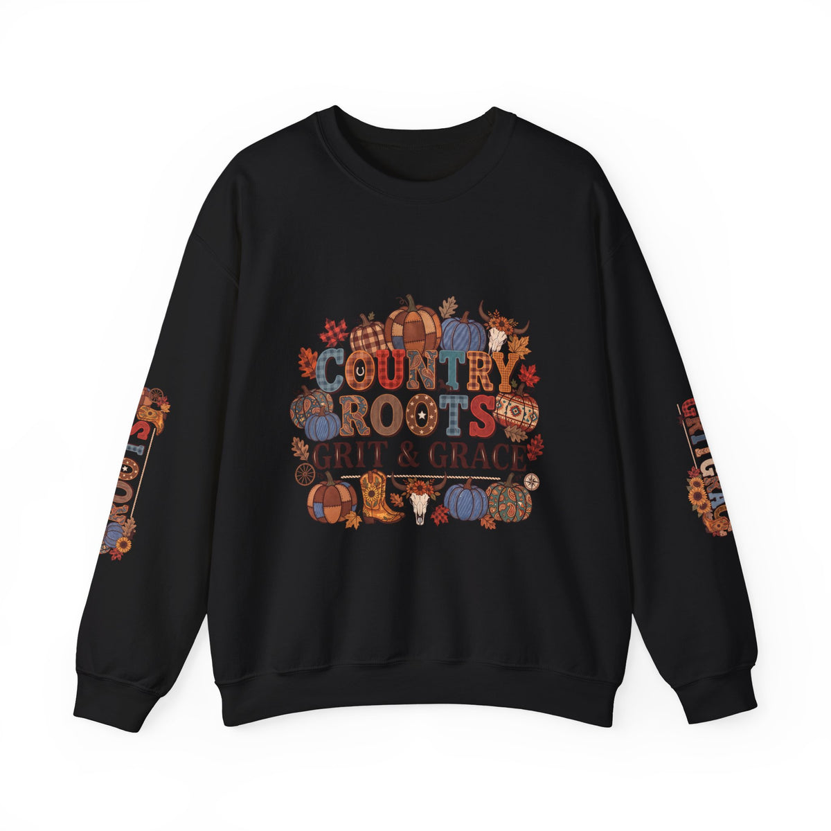 Country Roots Crewneck Sweatshirt — "Grit & Grace" Rustic Pumpkin Fall Design