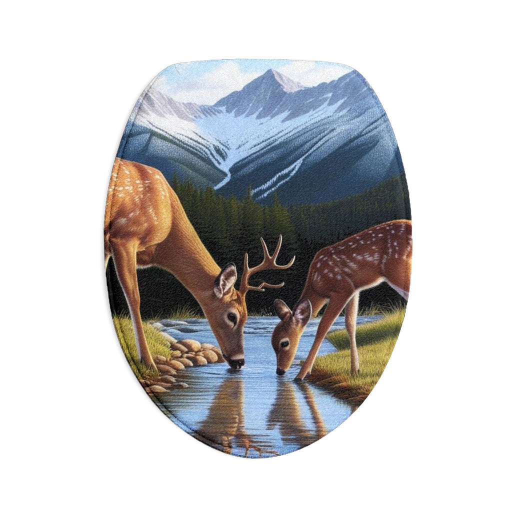 Deer Mountain Scene 3-Piece Bath Mat Set — Nature Bathroom Rugs