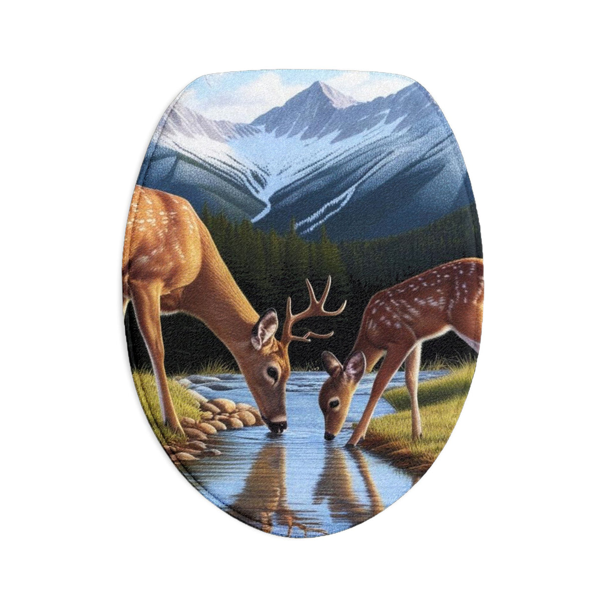 Deer Mountain Scene 3-Piece Bath Mat Set — Nature Bathroom Rugs