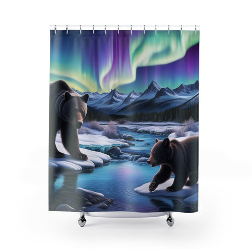 Aurora Bears Shower Curtain – Northern Lights Bathroom Décor