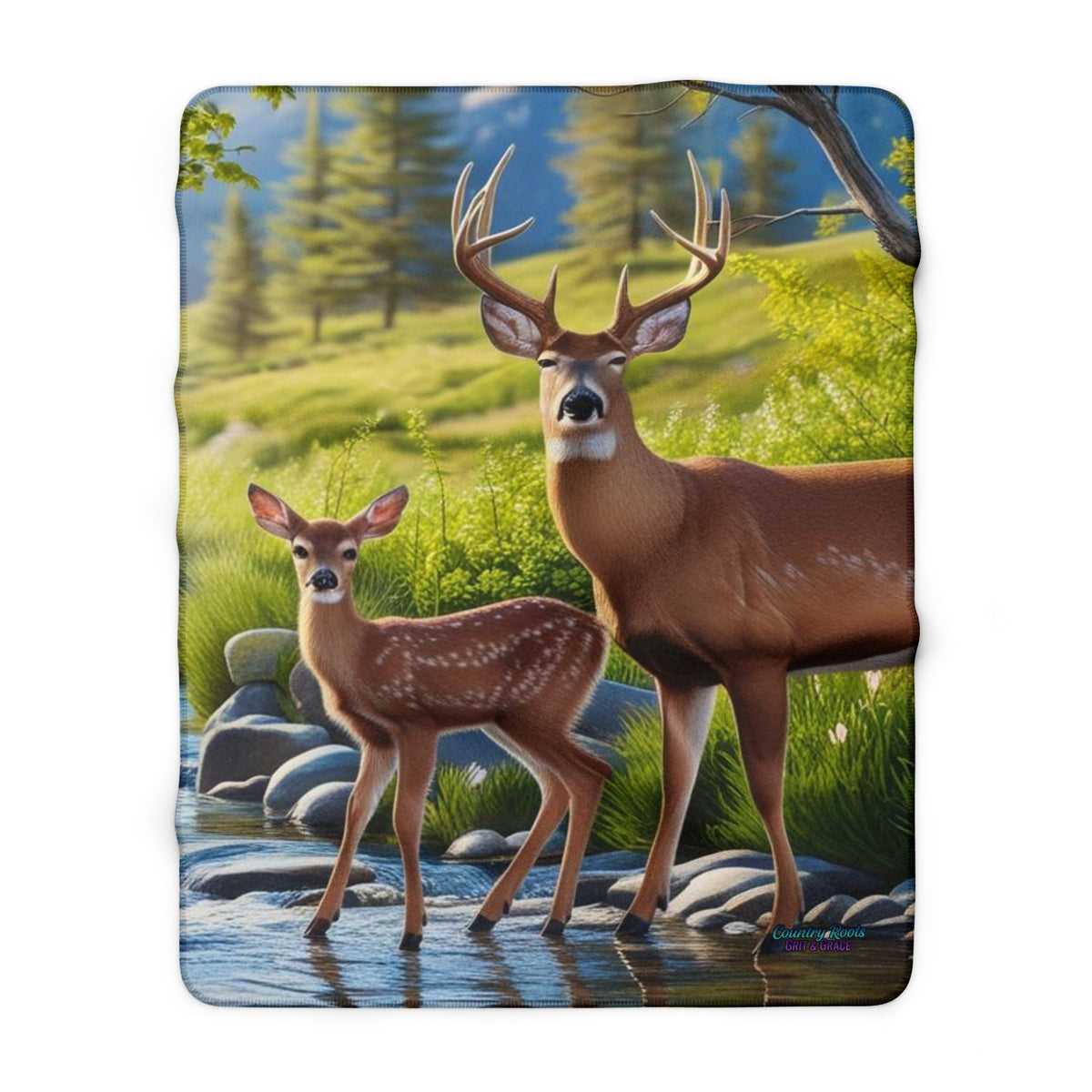 Deer Meadow Sherpa Blanket – Cozy Fawn & Buck Fleece Throw