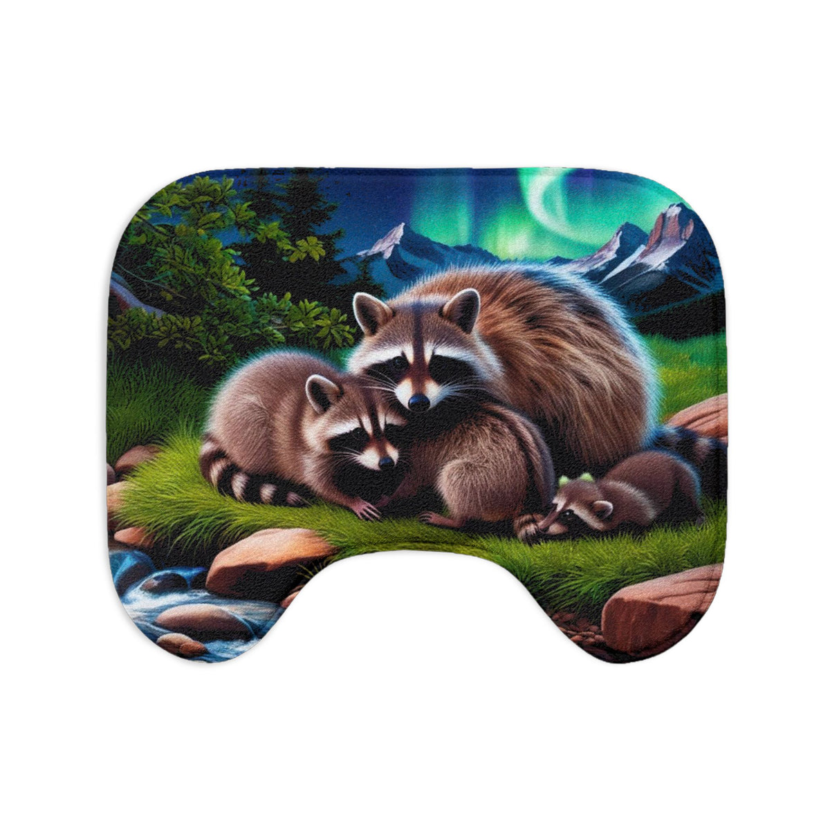 Raccoon Family Bath Mat Set – 3-Piece Forest Wildlife Bathroom Rugs
