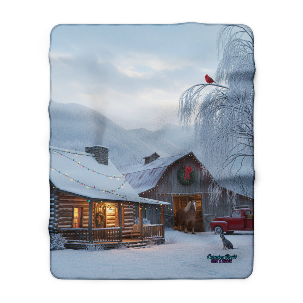 Sherpa Blanket - Cozy Winter Cabin Scene Holiday Throw