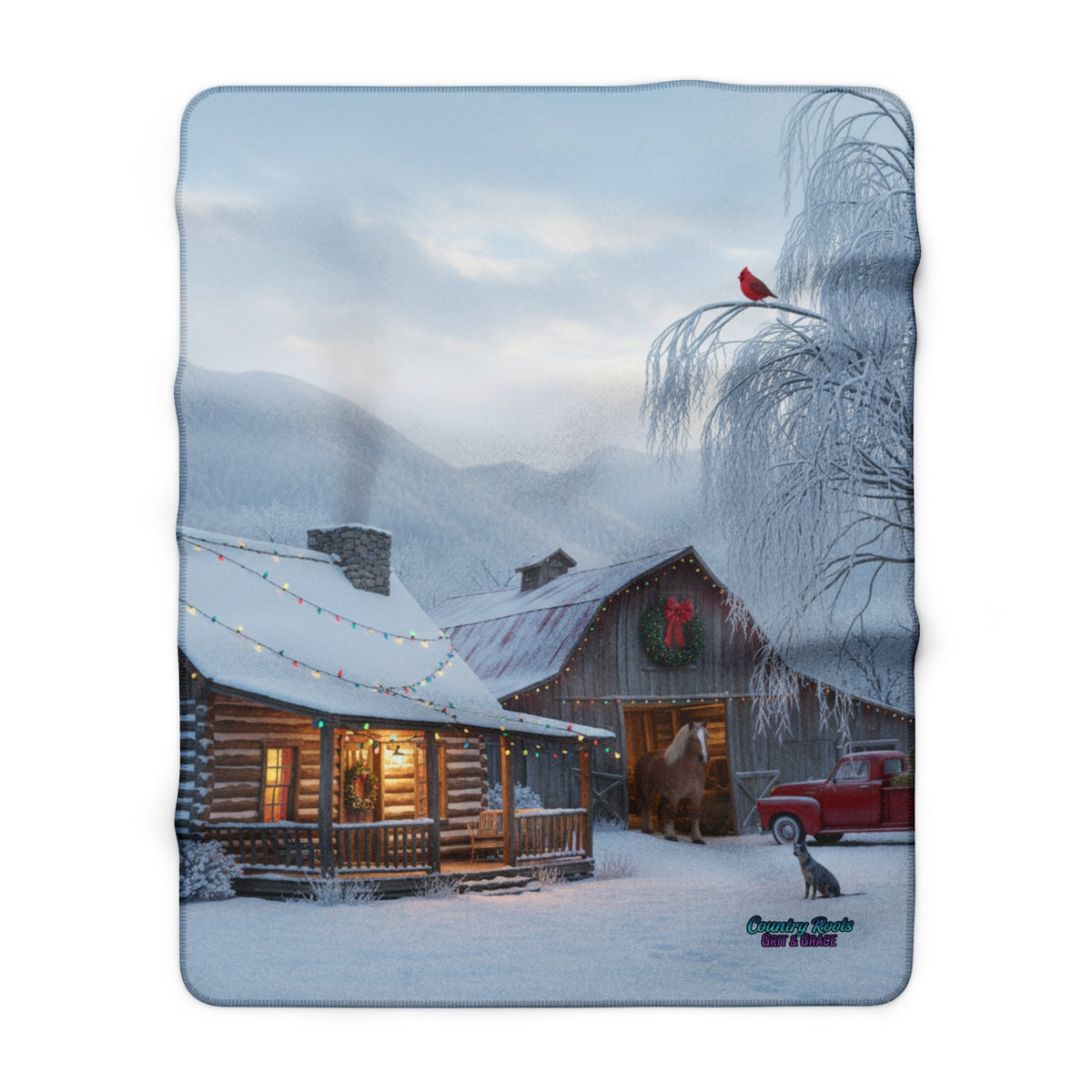 Sherpa Blanket - Cozy Winter Cabin Scene Holiday Throw