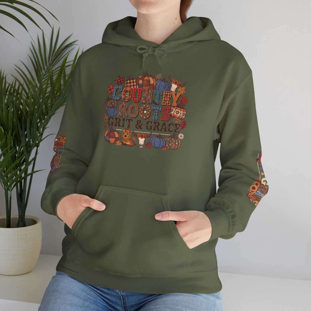 Country Roots Hoodie — "Grit & Grace" Floral Western Sweatshirt
