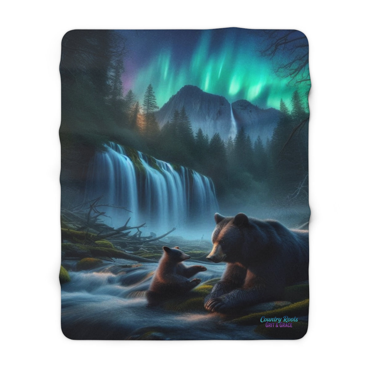 Aurora Bears Sherpa Blanket — Cozy Woodland Night Throw