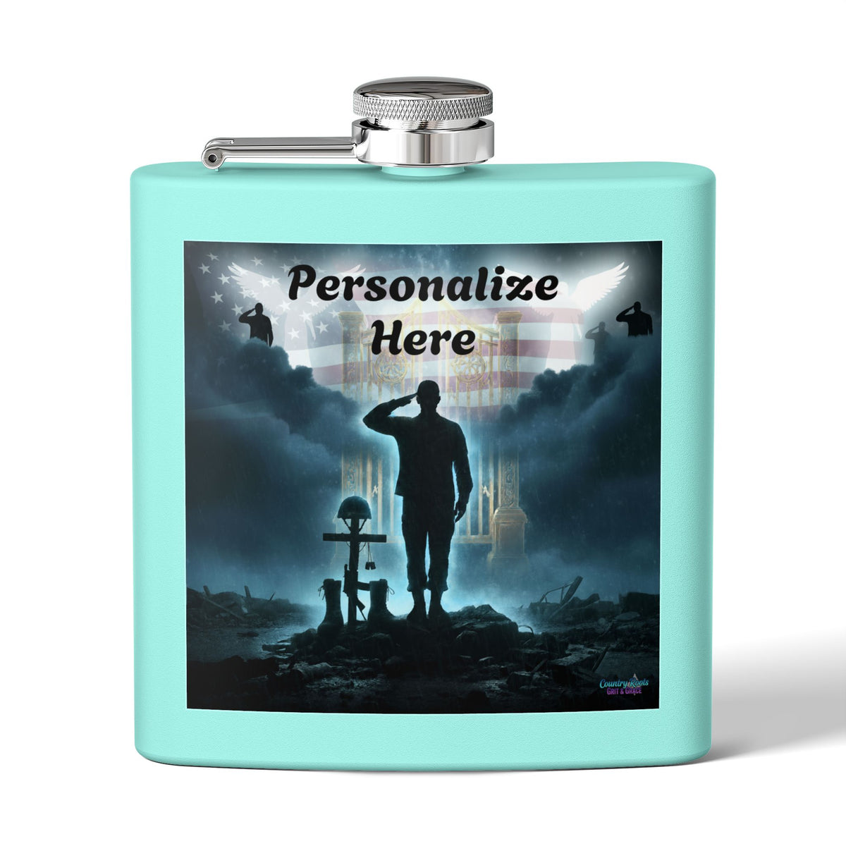 Personalized Military Memorial Flask — 6oz Stainless Steel Veteran Salute