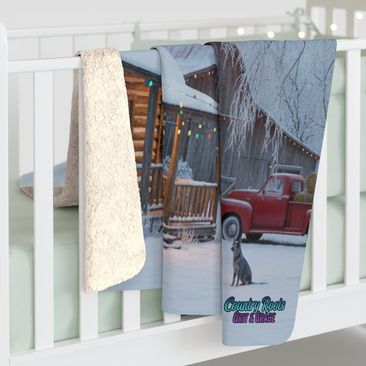 Sherpa Blanket - Cozy Winter Cabin Scene Holiday Throw