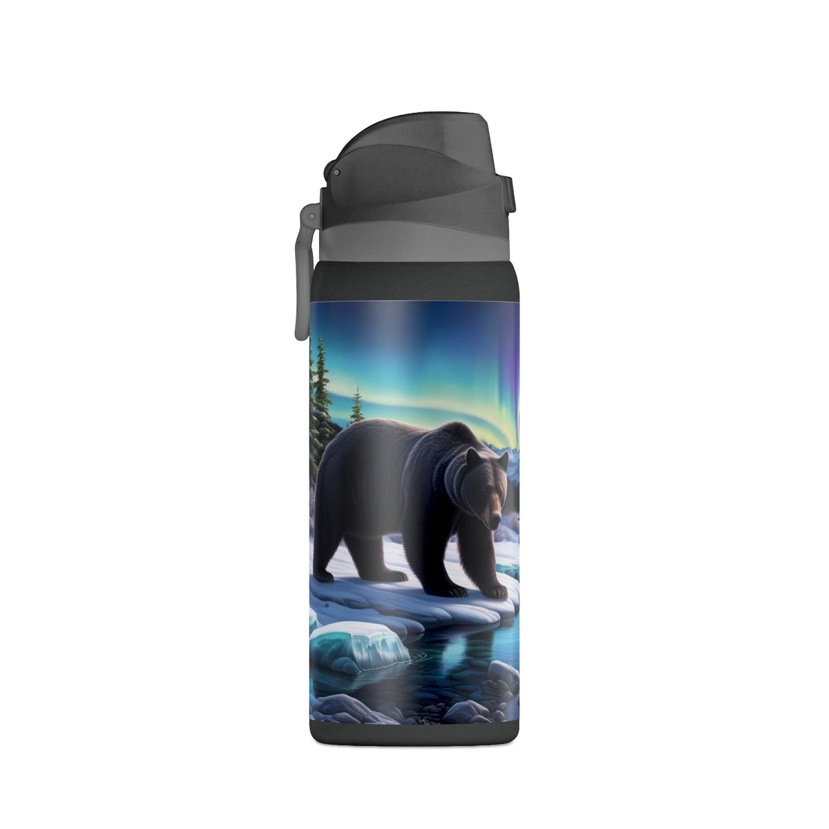 32oz Insulated Water Bottle — Northern Lights Bear Scene