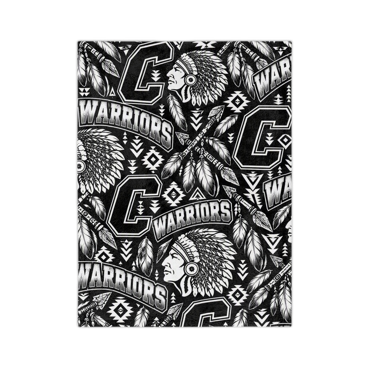 Warriors Native-Inspired Black and White Velveteen Microfiber Blanket
