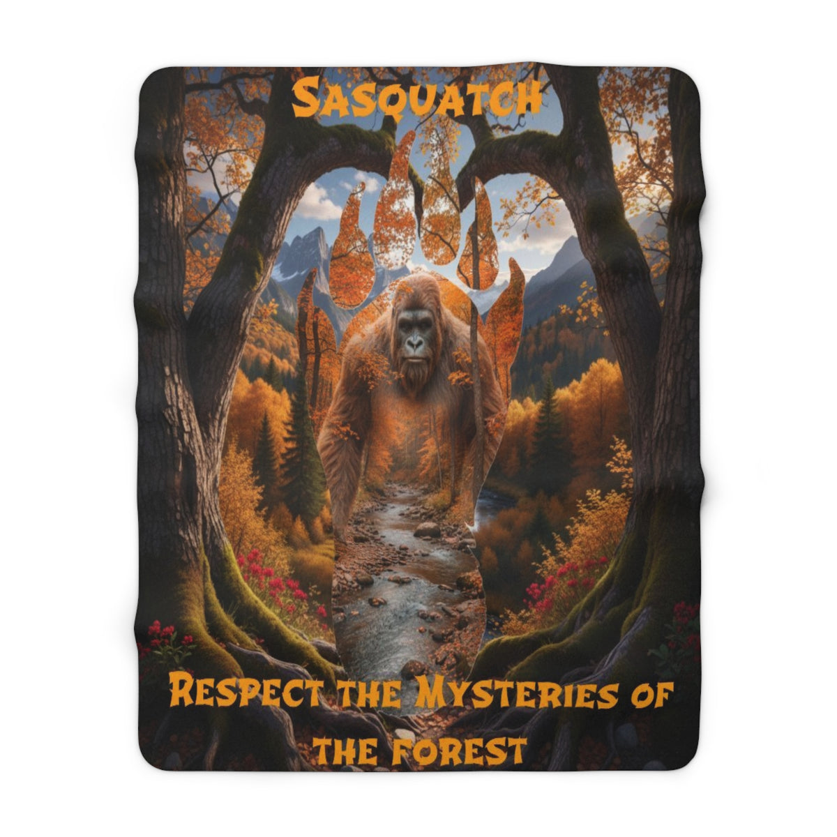 Sasquatch Sherpa Blanket — “Respect the Mysteries of the Forest” Cozy Fleece Throw