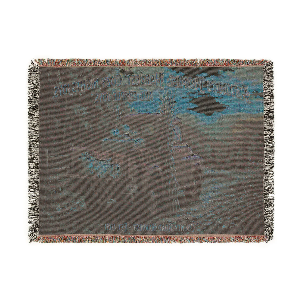 Vintage Truck Woven Blanket – Rustic Sunset Farmhouse Throw