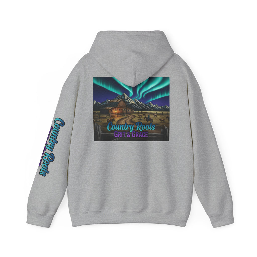 Country Roots Hoodie — Northern Lights Cabin Graphic Pullover