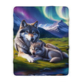 Aurora Wolf Sherpa Blanket — Cozy Northern Lights Fleece for Nature & Animal Lovers