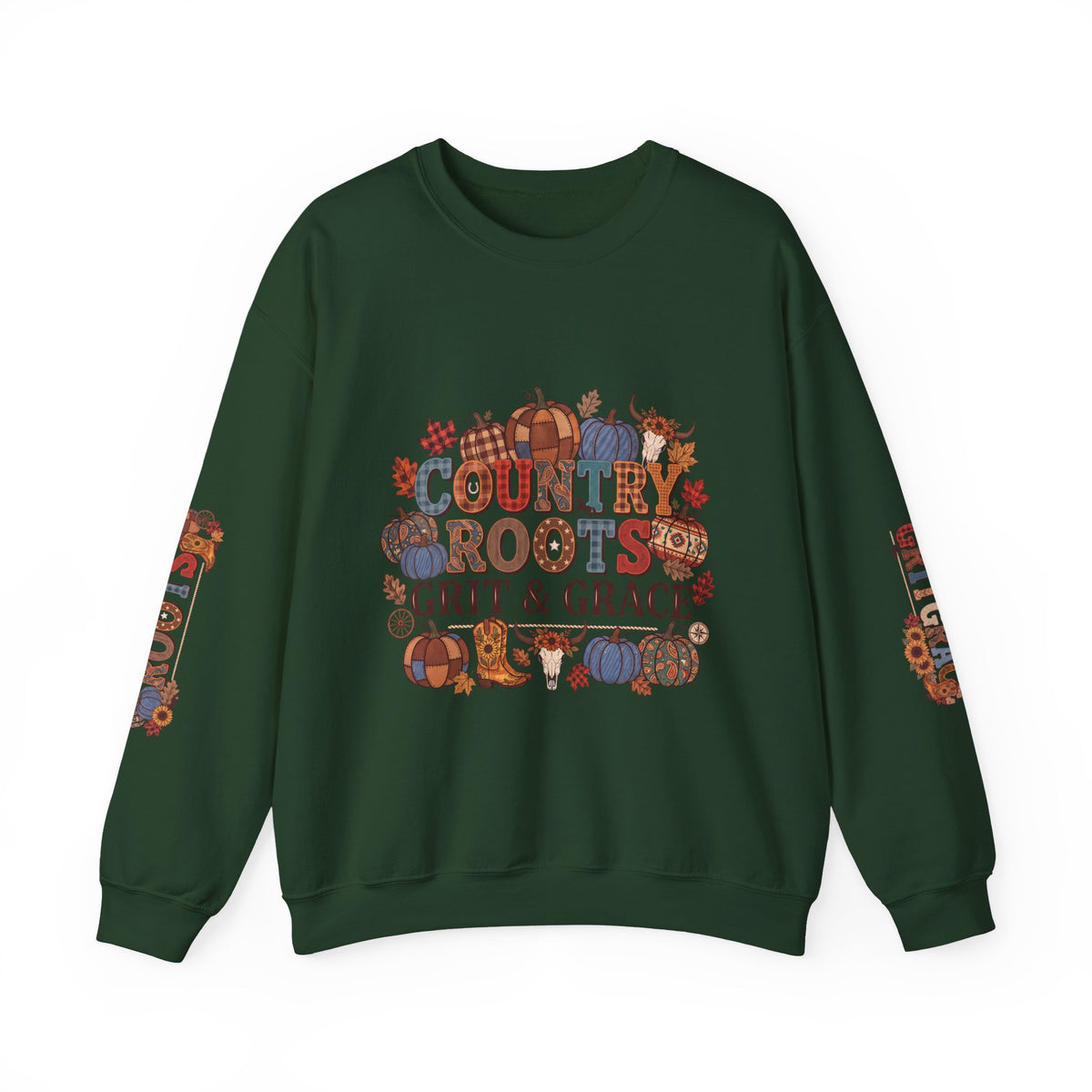 Country Roots Crewneck Sweatshirt — "Grit & Grace" Rustic Pumpkin Fall Design