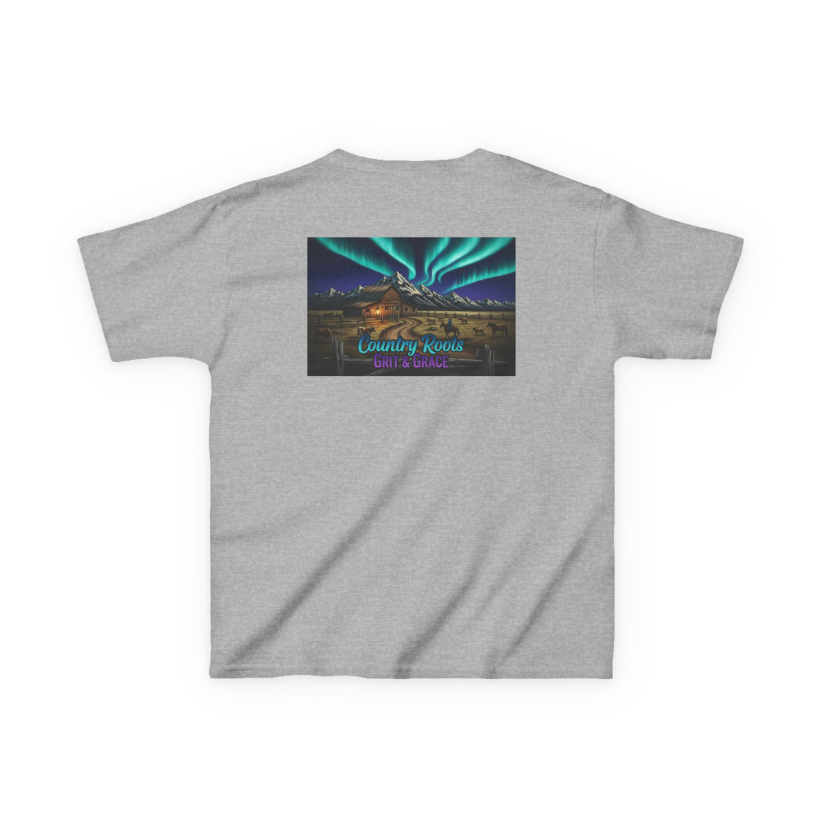 Kids Tee — Northern Lights Cabin Graphic "Country Roads, Take Me Home"