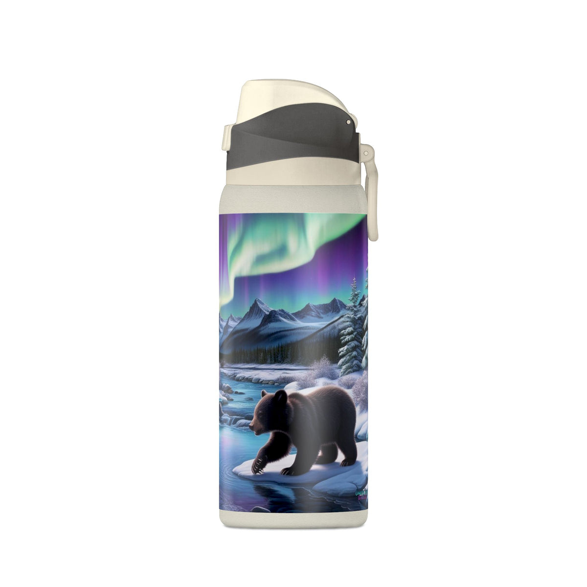 32oz Insulated Water Bottle — Northern Lights Bear Scene