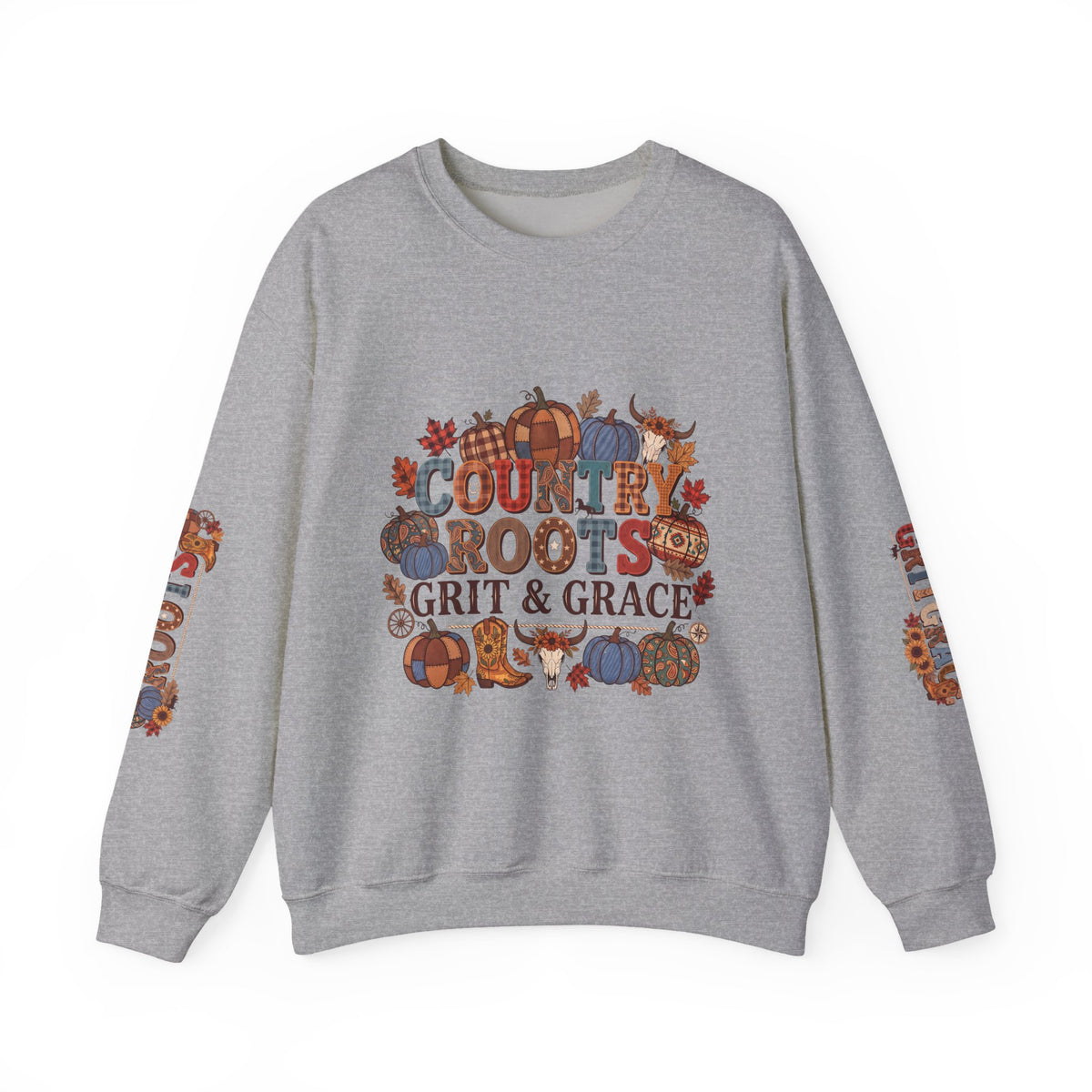 Country Roots Crewneck Sweatshirt — "Grit & Grace" Rustic Pumpkin Fall Design