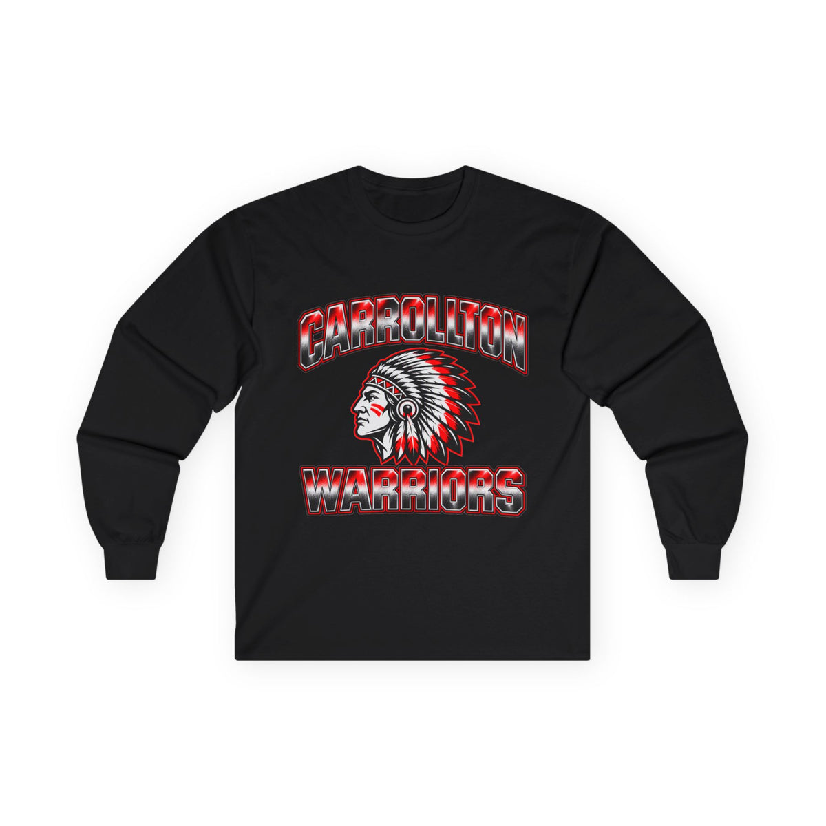 Carrollton Warriors Long Sleeve Tee — Native Chief Mascot School Spirit Shirt