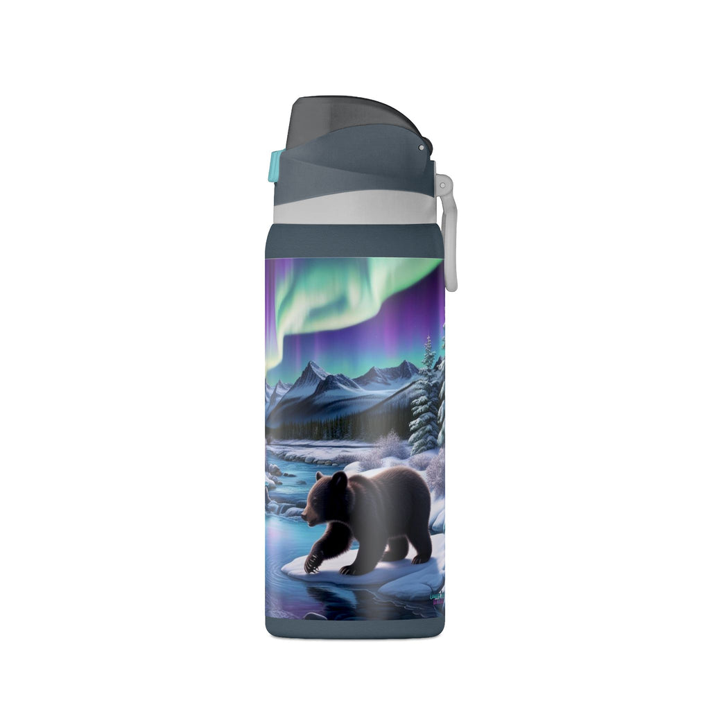 32oz Insulated Water Bottle — Northern Lights Bear Scene