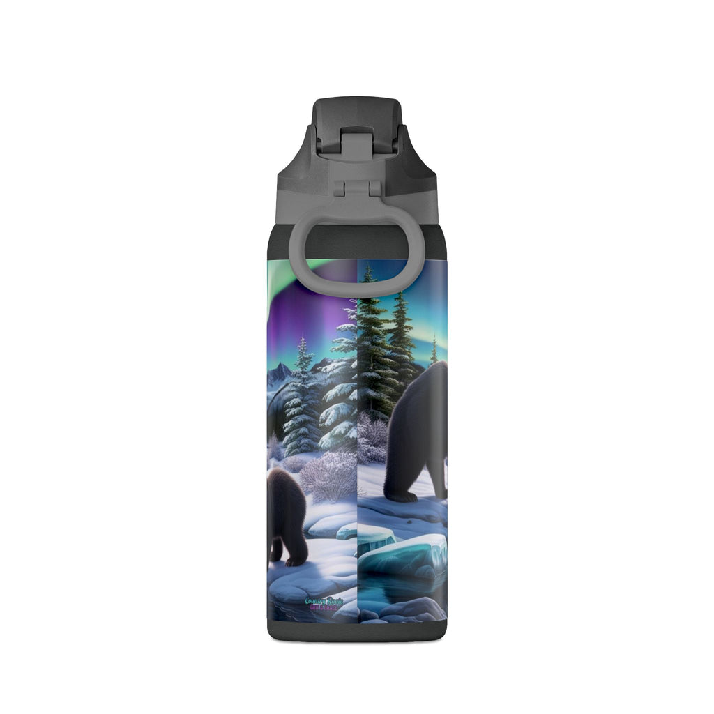 32oz Insulated Water Bottle — Northern Lights Bear Scene