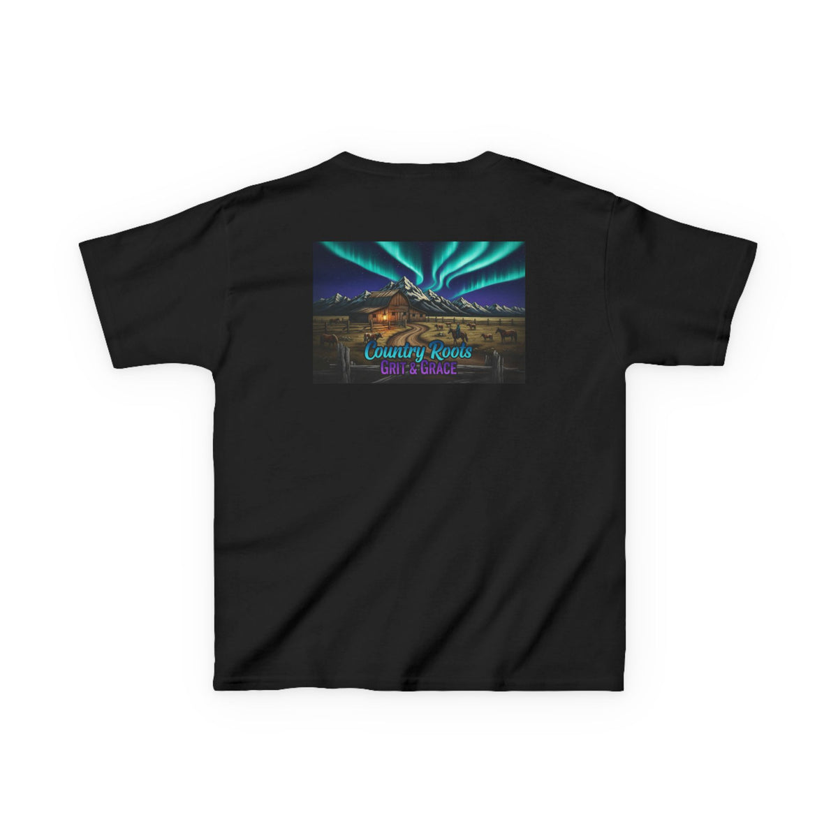 Kids Tee — Northern Lights Cabin Graphic "Country Roads, Take Me Home"