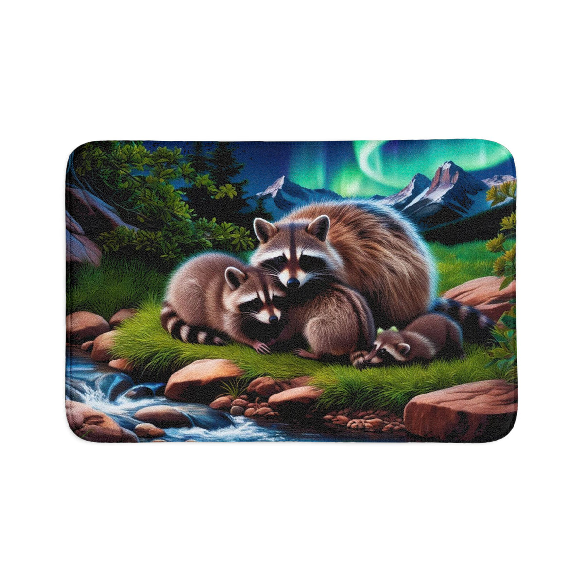 Raccoon Family Bath Mat Set – 3-Piece Forest Wildlife Bathroom Rugs