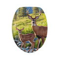 Deer Family 3-Piece Bath Mat Set — Woodland River Scene Bathroom Rugs