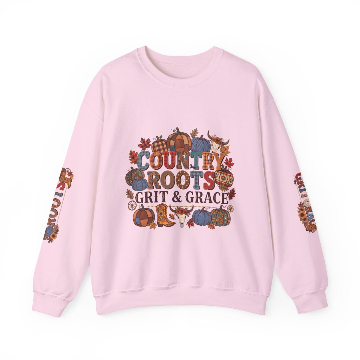 Country Roots Crewneck Sweatshirt — "Grit & Grace" Rustic Pumpkin Fall Design