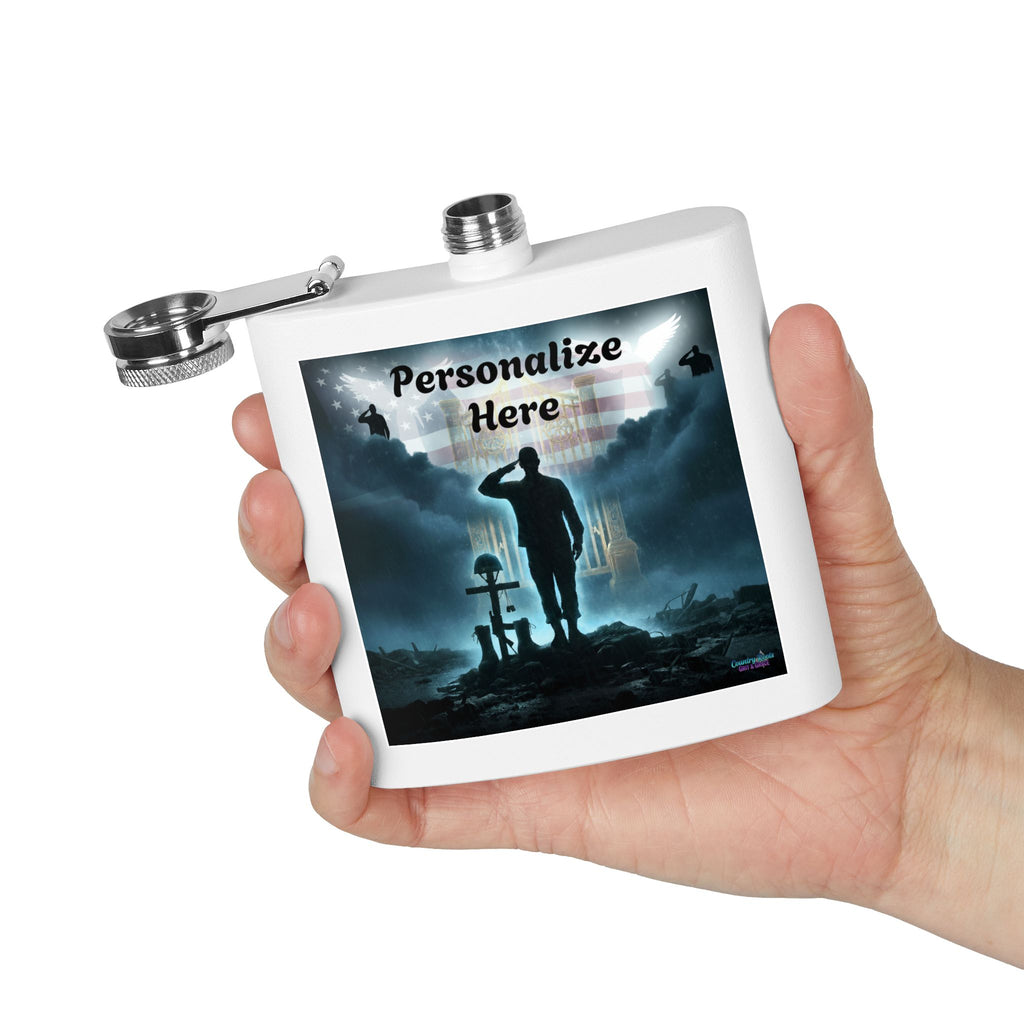 Personalized Military Memorial Flask — 6oz Stainless Steel Veteran Salute