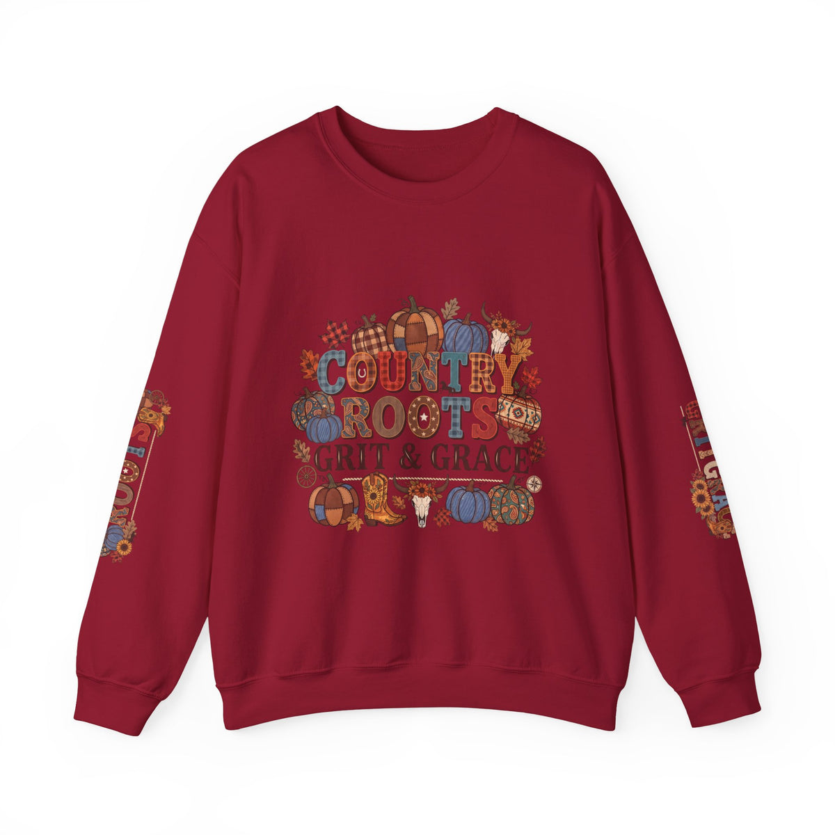 Country Roots Crewneck Sweatshirt — "Grit & Grace" Rustic Pumpkin Fall Design