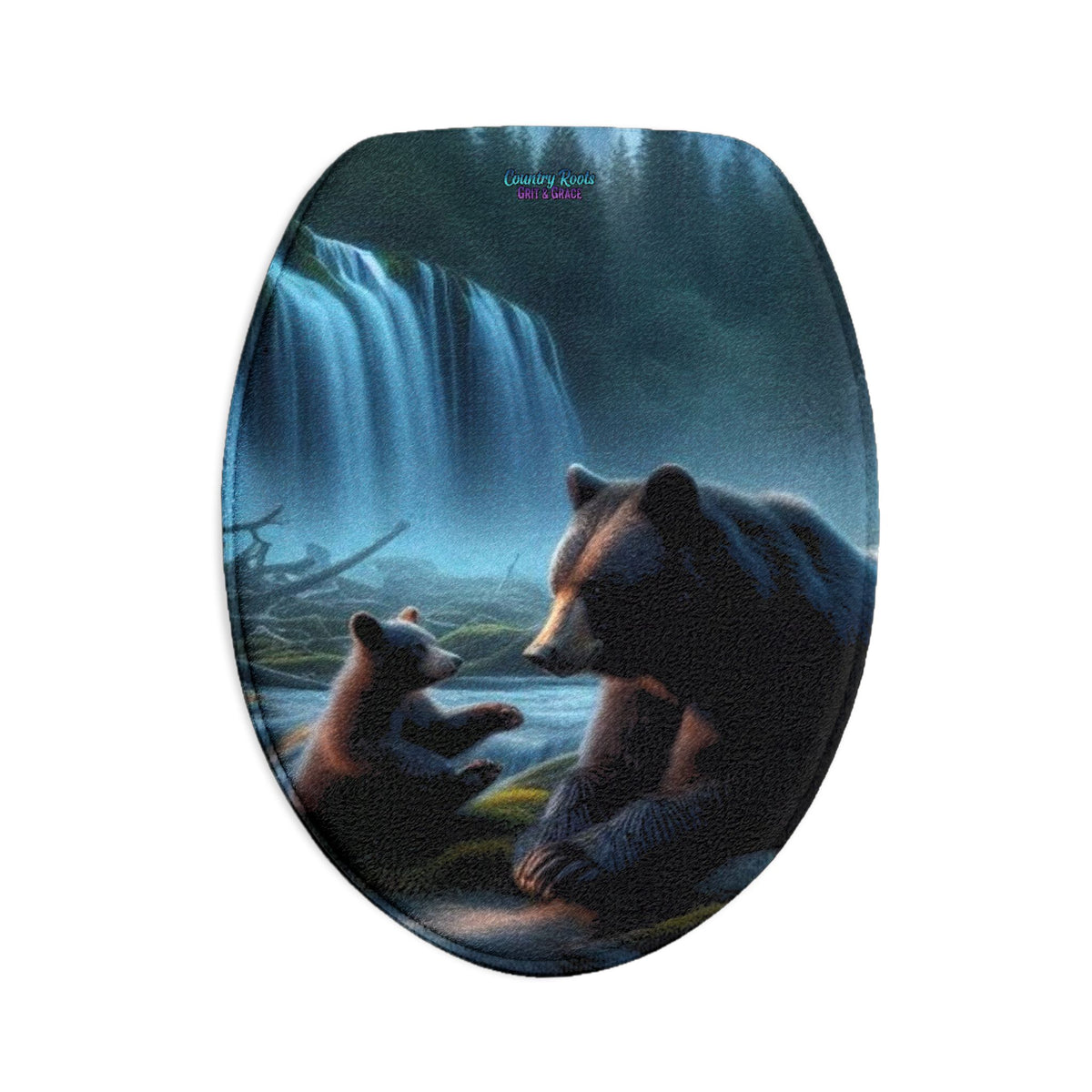Bear Family Bath Mat Set — 3-Piece Forest Waterfall Bathroom Rug Set