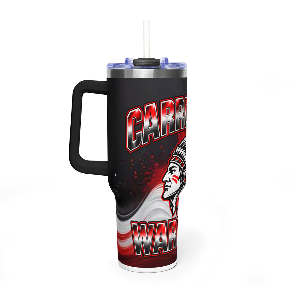 Warrior Mascot 40oz Vacuum Tumbler – Carrrollton Team Insulated Drinkware Different Colored Handles