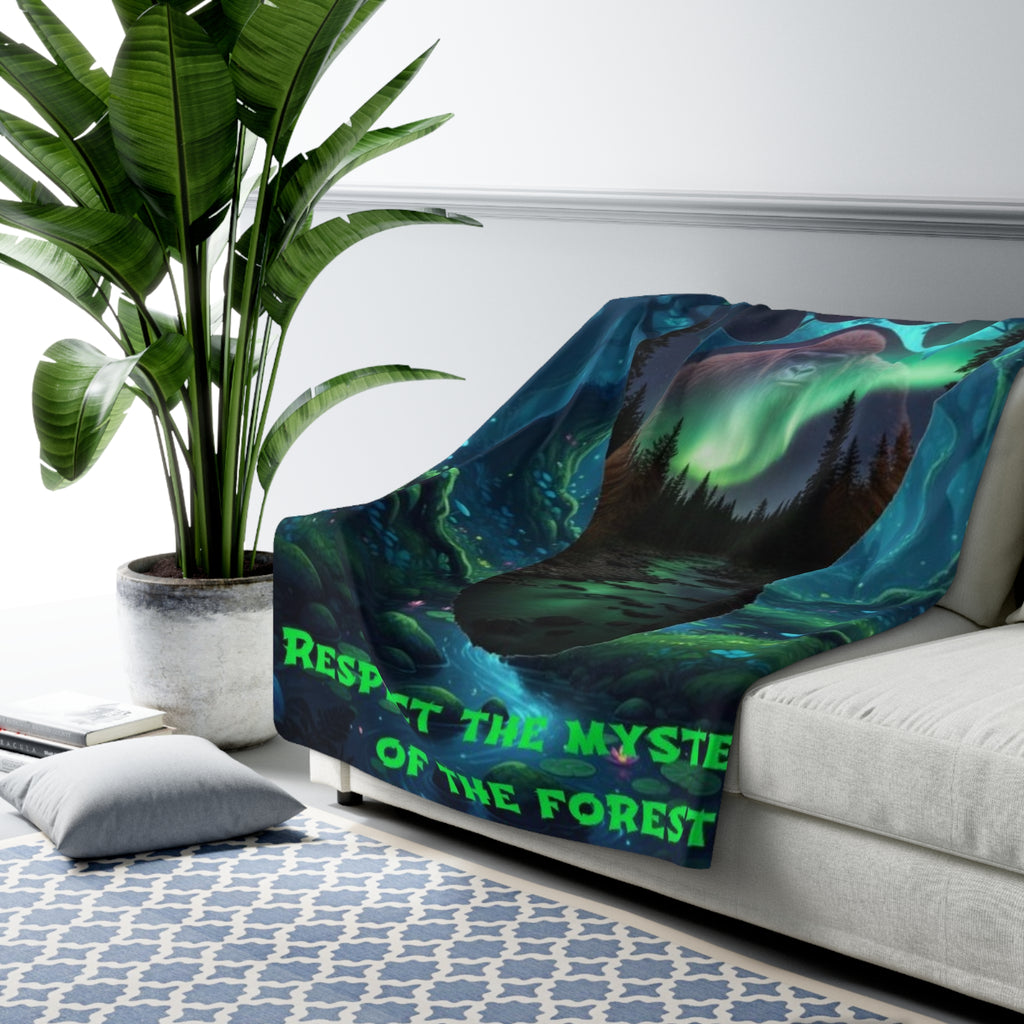 Sasquatch Sherpa Blanket — "Respect the Mysteries of the Forest" Cozy Throw