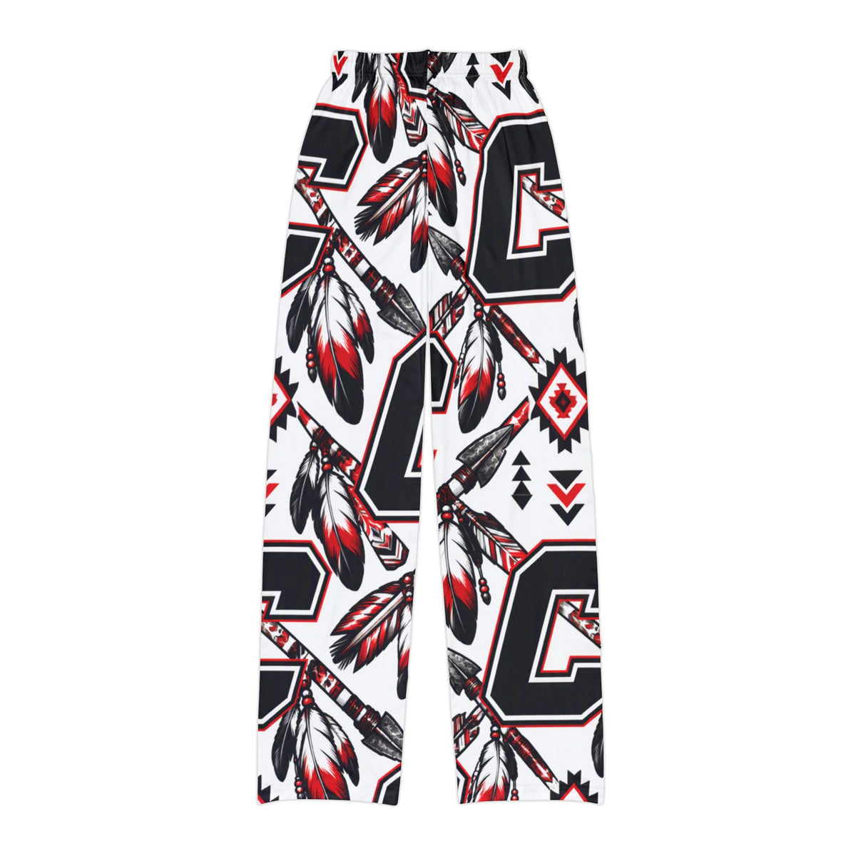 Kids Lounge Pants — Carrollton Warriors Red & Black Feather Tribal All-Over Print