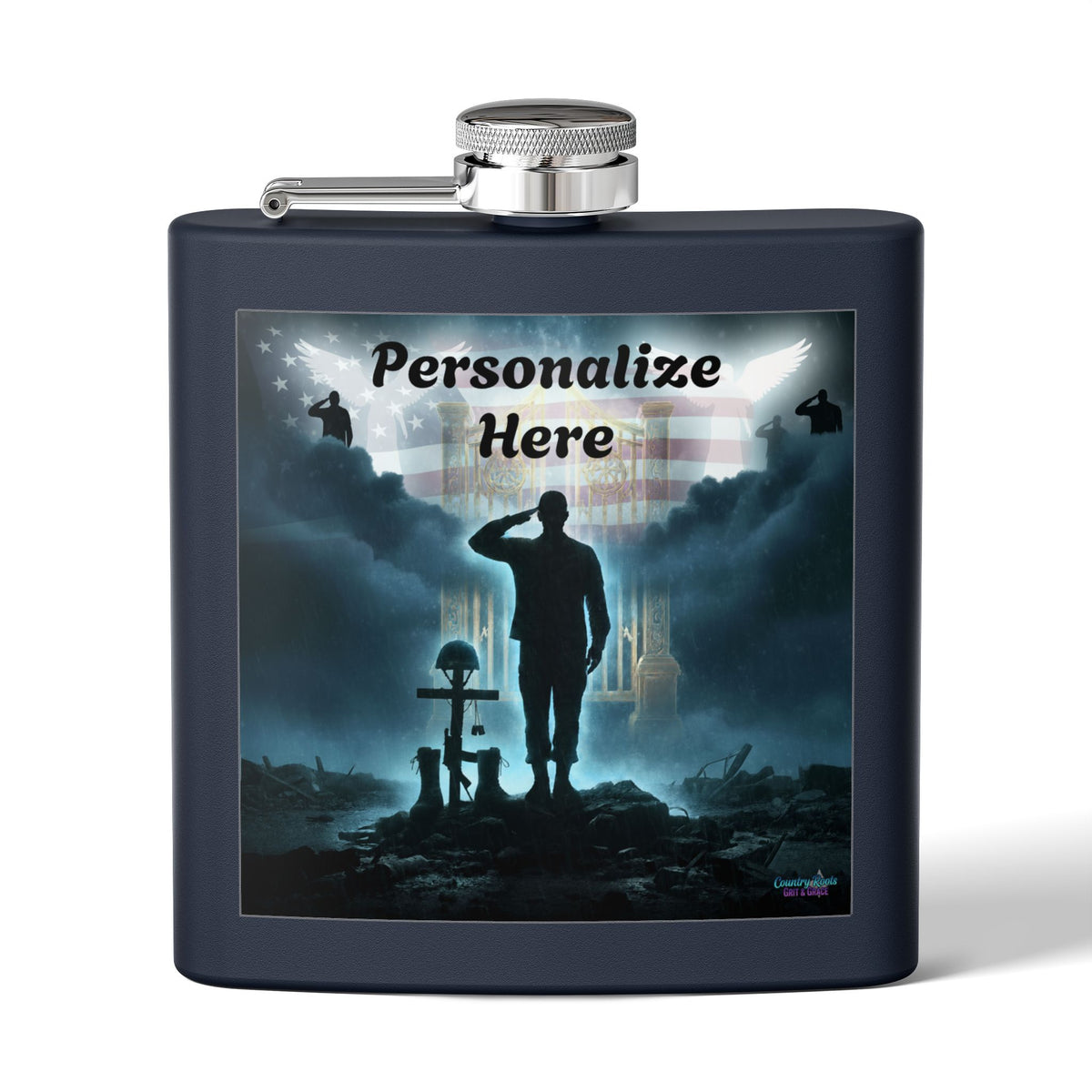 Personalized Military Memorial Flask — 6oz Stainless Steel Veteran Salute