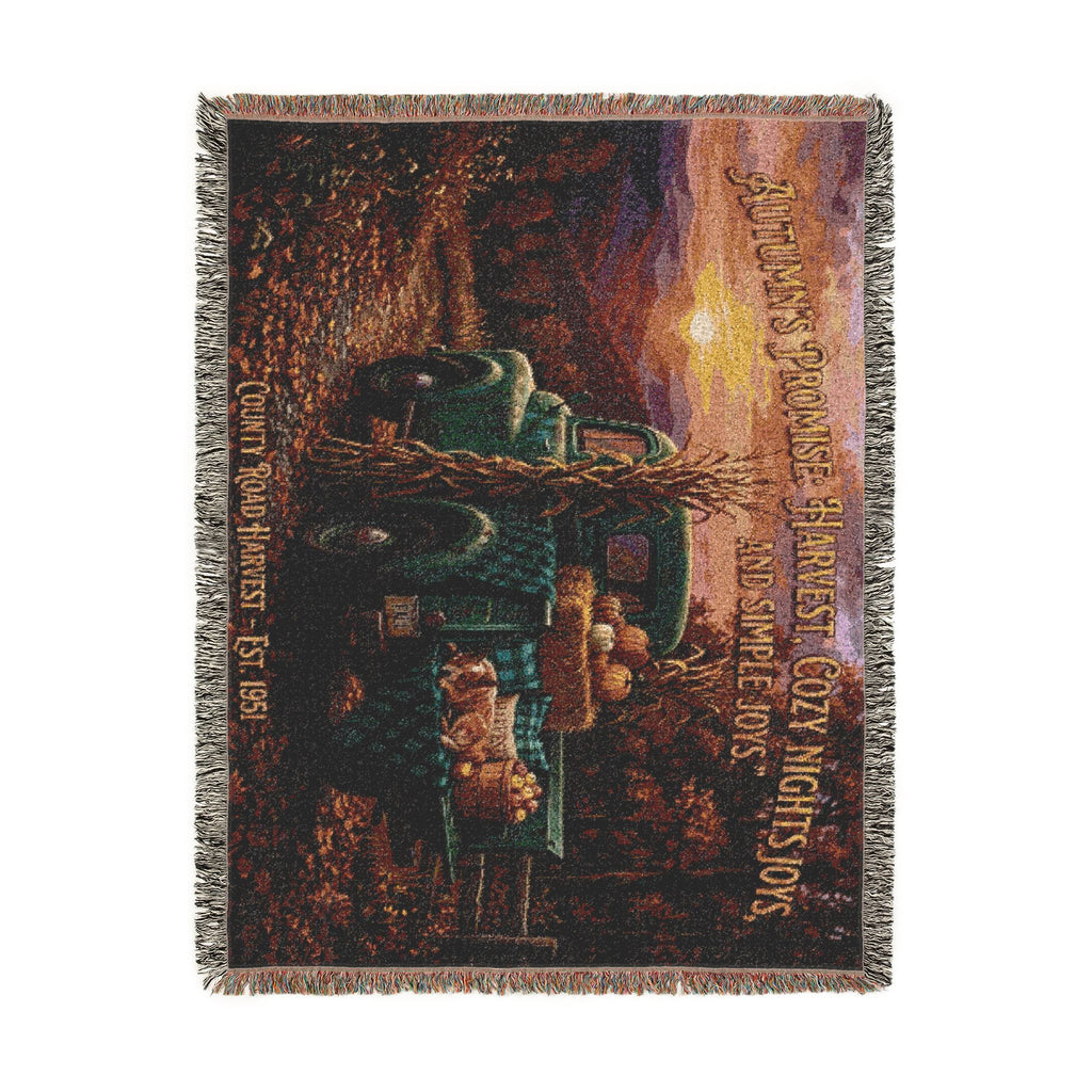 Vintage Truck Woven Blanket – Rustic Sunset Farmhouse Throw