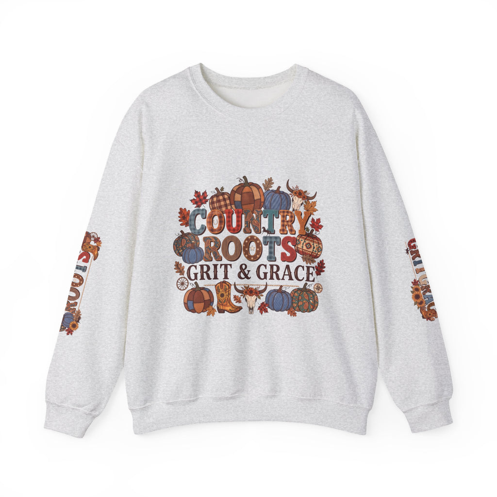 Country Roots Crewneck Sweatshirt — "Grit & Grace" Rustic Pumpkin Fall Design