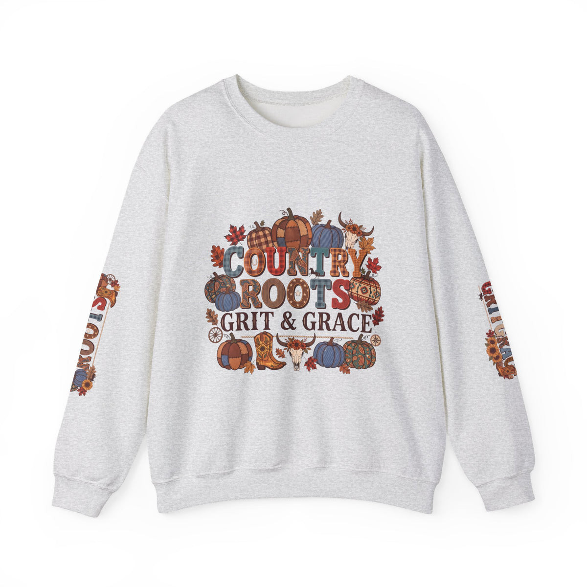 Country Roots Crewneck Sweatshirt — "Grit & Grace" Rustic Pumpkin Fall Design
