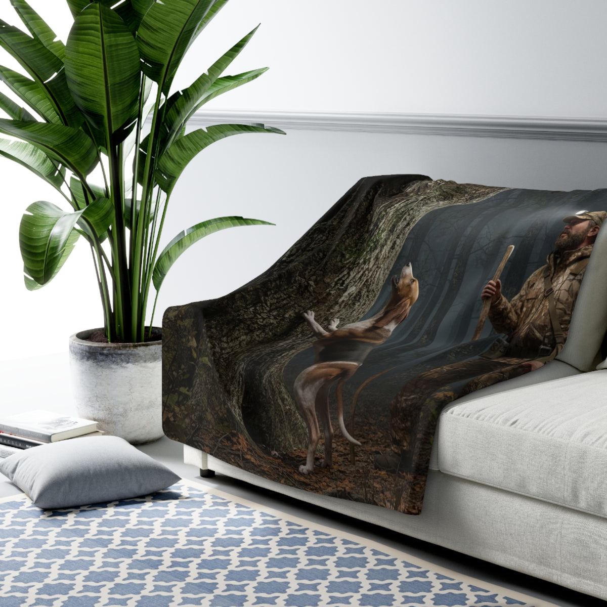 Hunter and Hound Sherpa Blanket — Camouflage Outdoorsman Throw