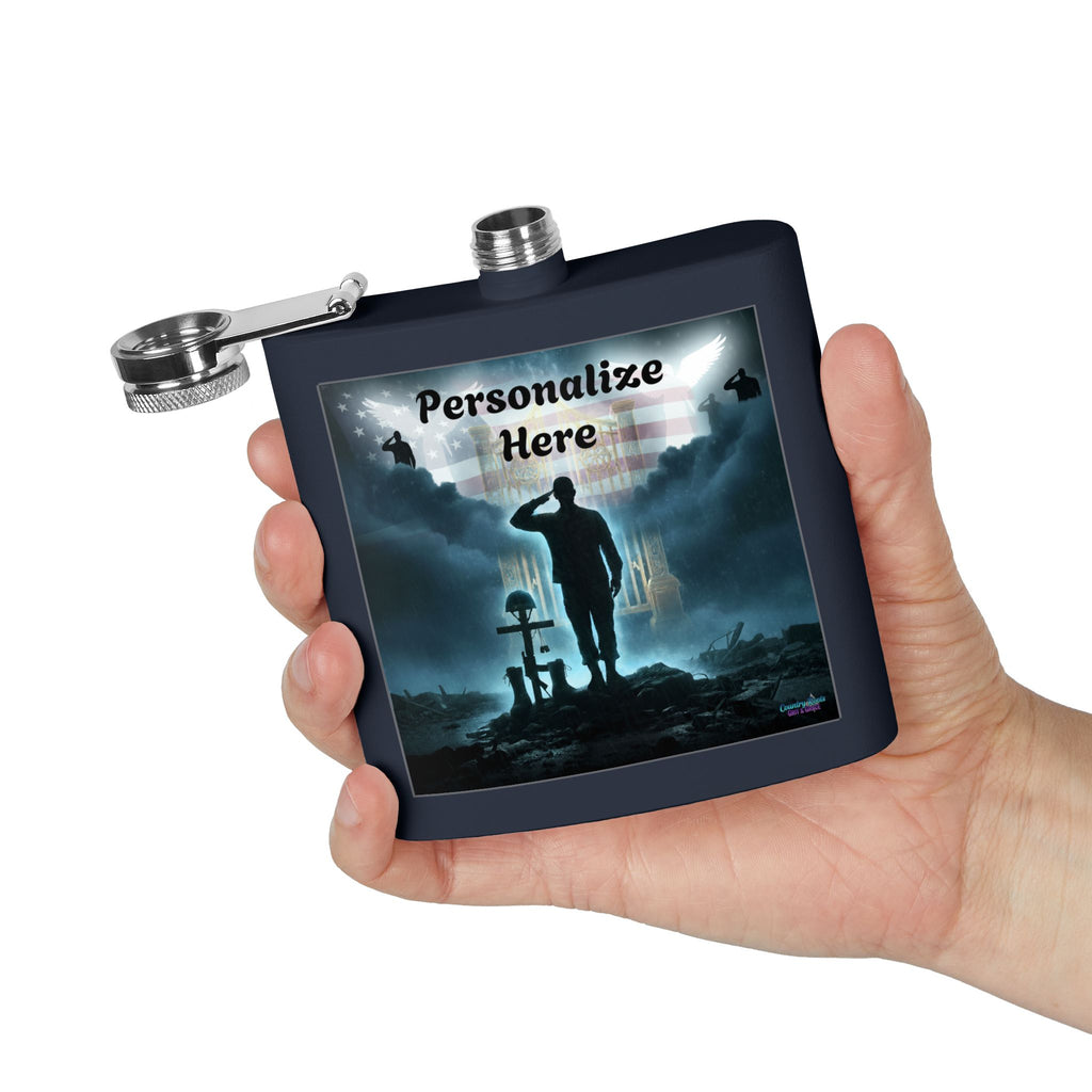 Personalized Military Memorial Flask — 6oz Stainless Steel Veteran Salute