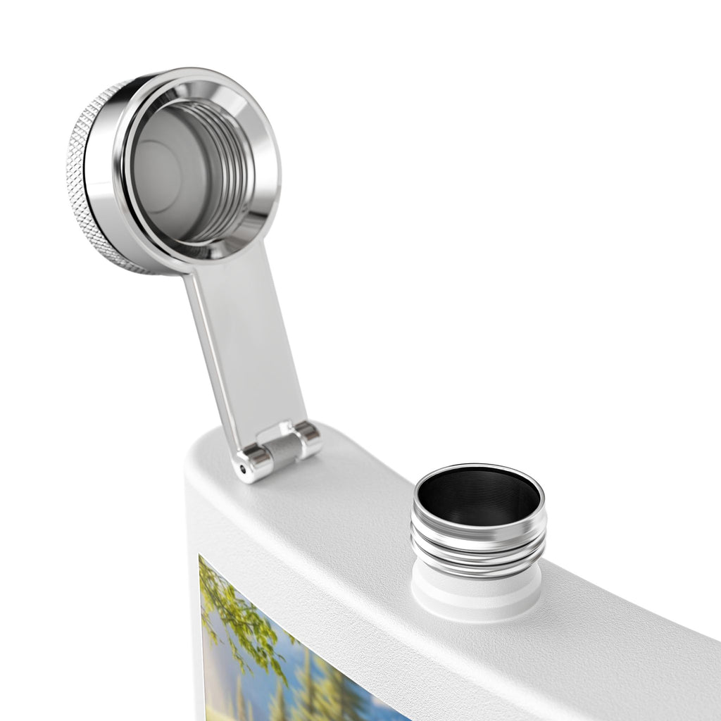 6oz Stainless Steel Flask — Deer & Fawn Streamside Woodland Design
