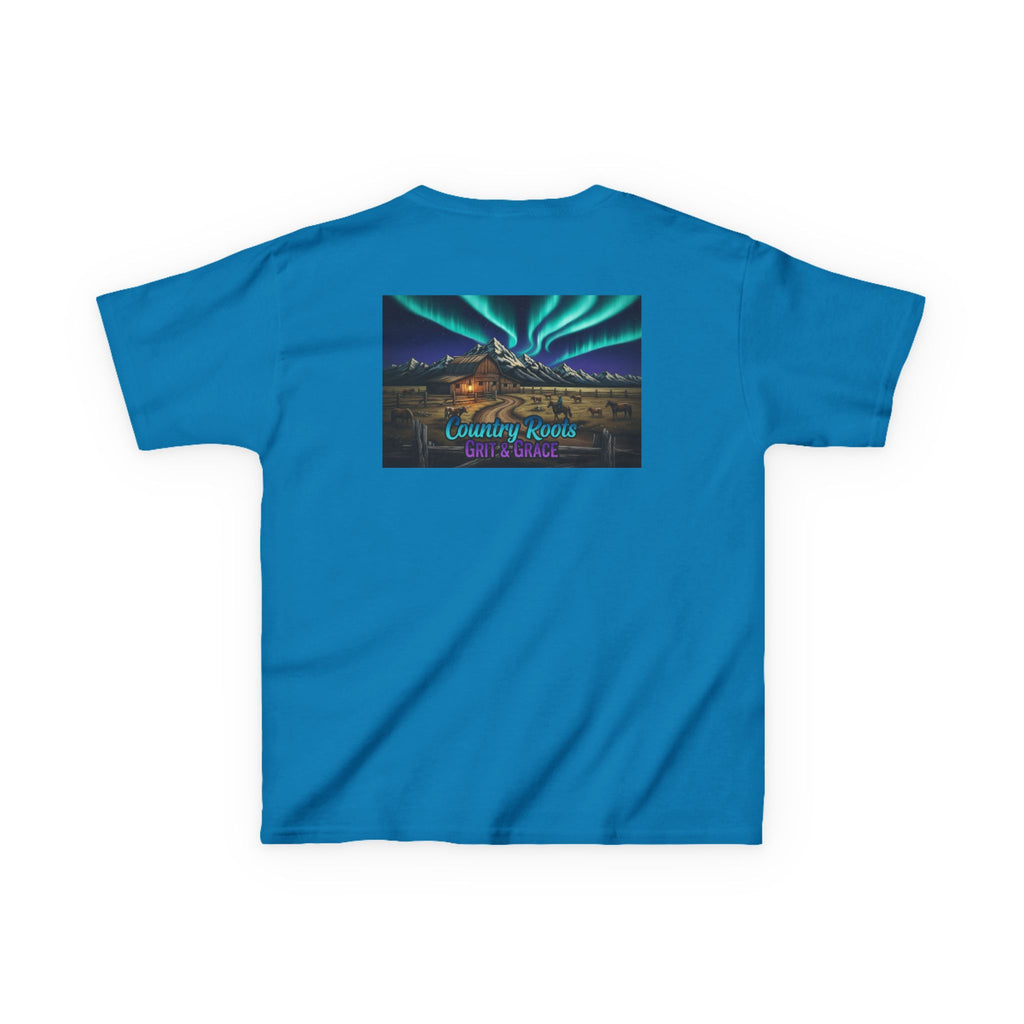 Kids Tee — Northern Lights Cabin Graphic "Country Roads, Take Me Home"