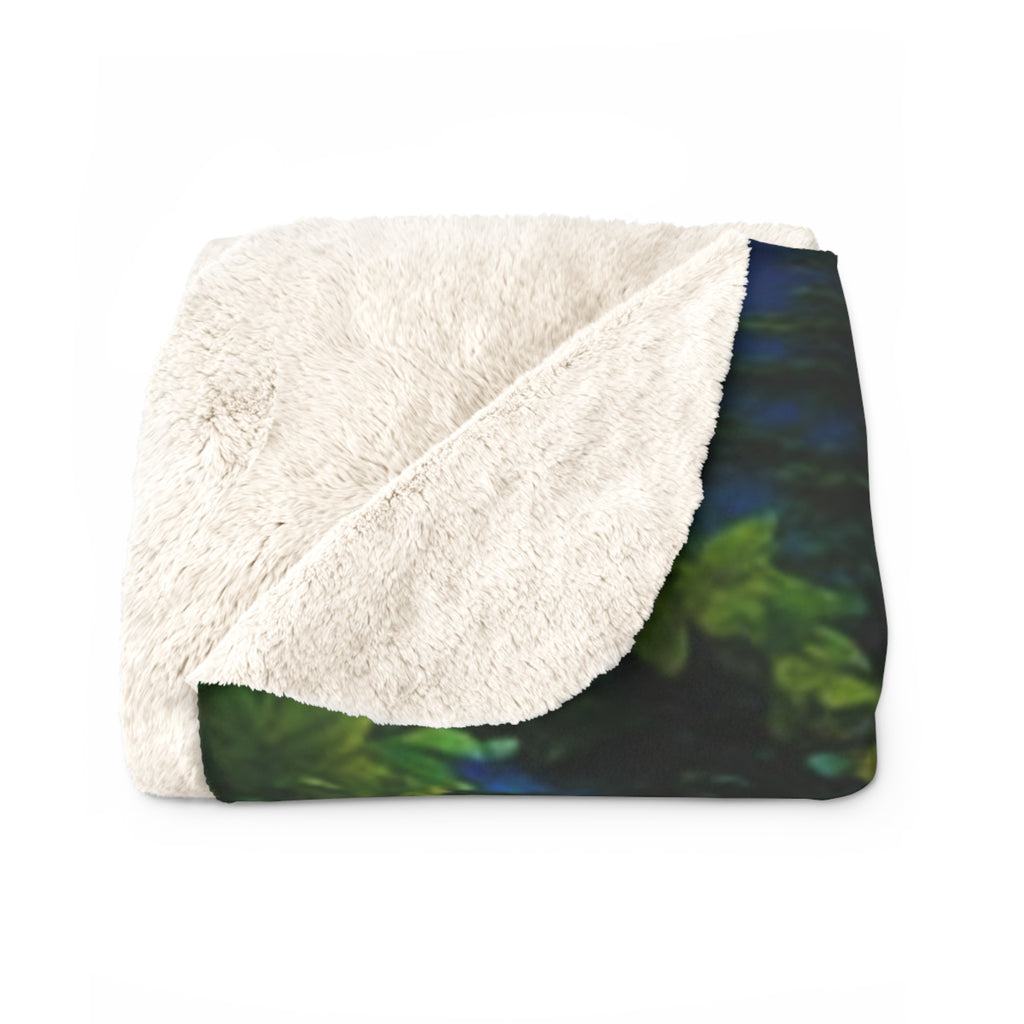 Raccoon Mama & Baby Sherpa Blanket – Cozy Fleece Throw with Northern Lights