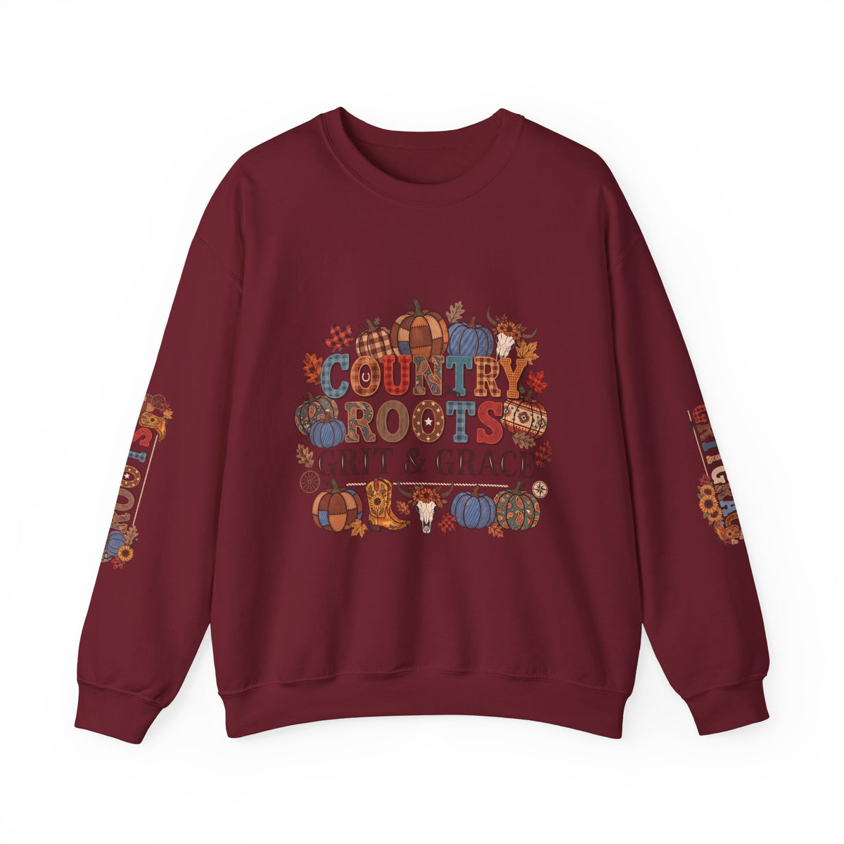 Country Roots Crewneck Sweatshirt — "Grit & Grace" Rustic Pumpkin Fall Design