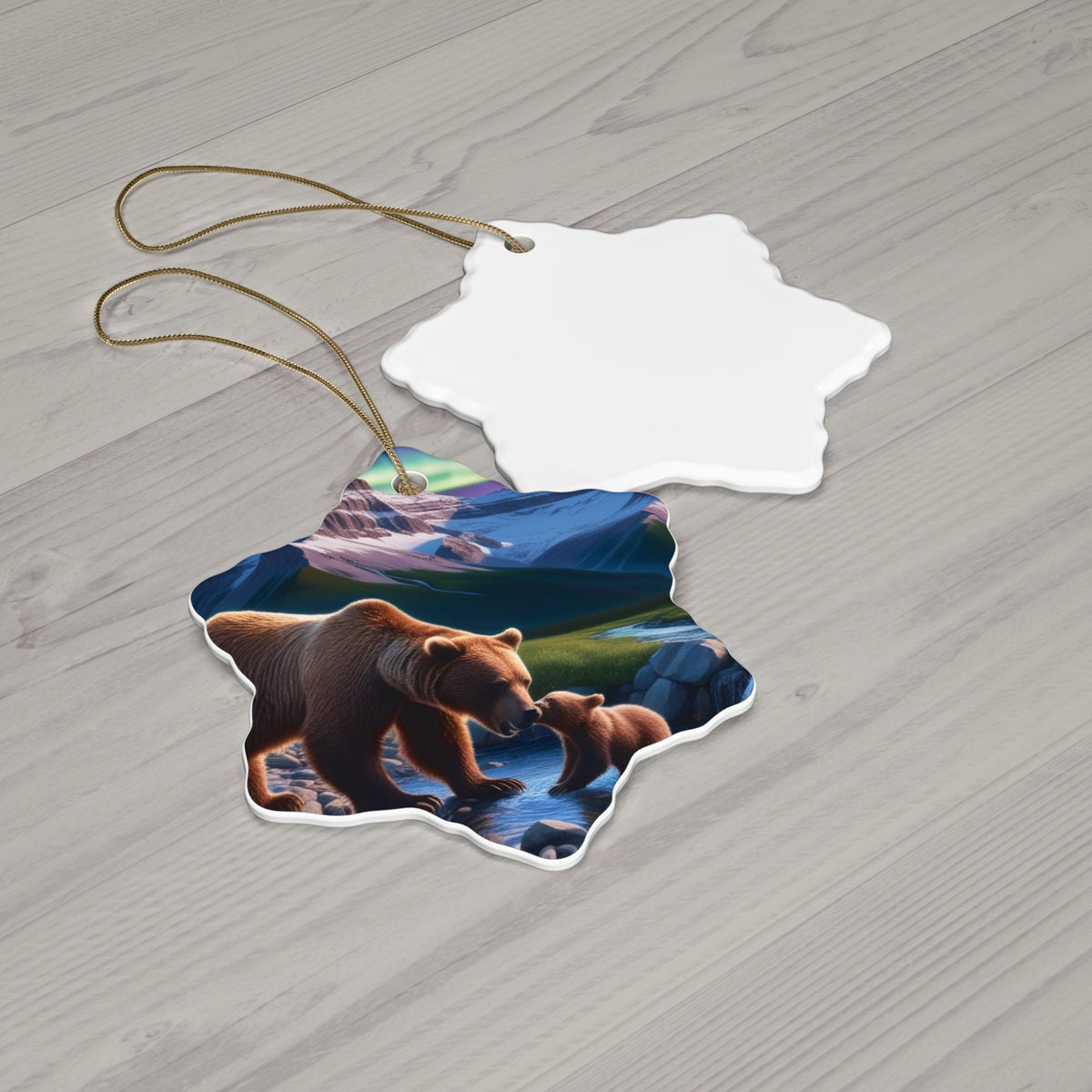 Bear Family Ceramic Ornament — Star-Shaped Keepsake Christmas Decoration