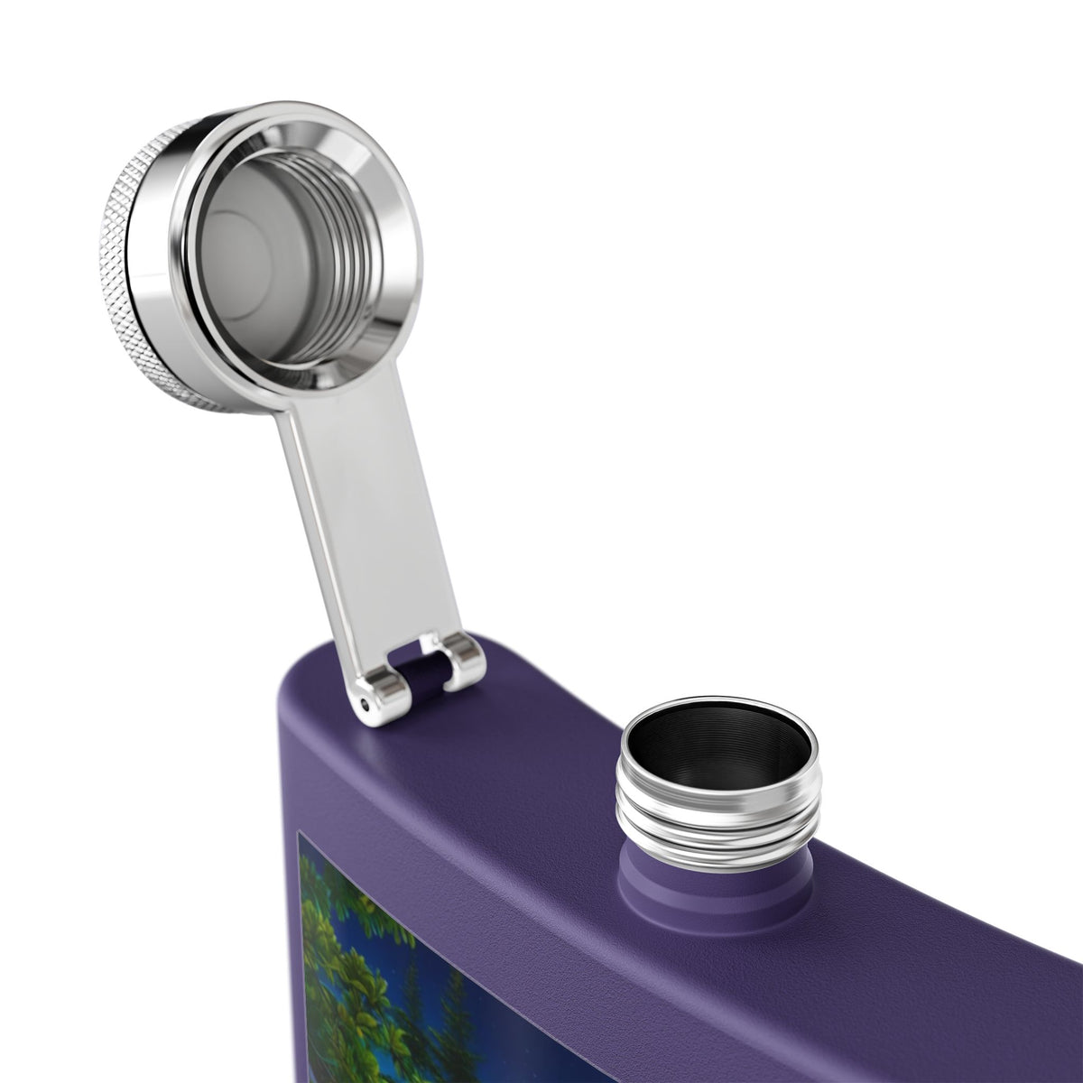 Raccoon Family 6oz Stainless Steel Flask — Woodland Night Aurora Design